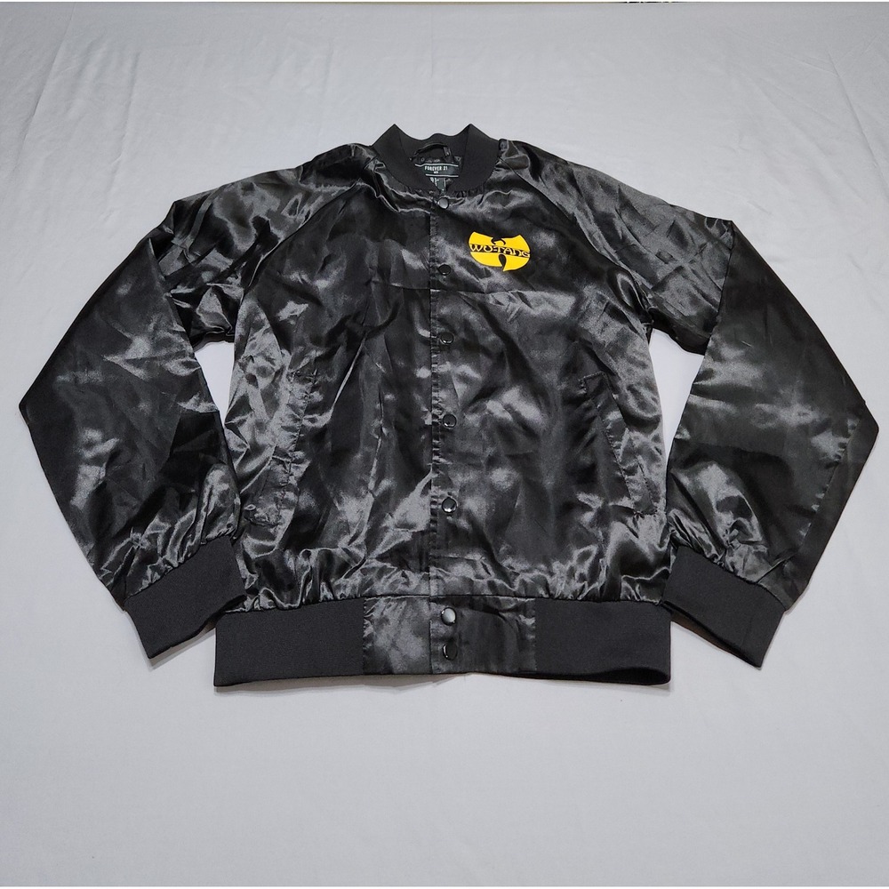 Forever 21 Men Wu-Tang Clan Satin Bomber Jacket Black Yellow C.R.E.A.M. Small